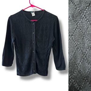 Vintage Y2K Coolwear USA Black Argyle 3/4 Sleeve Cardigan Women’s Size Medium